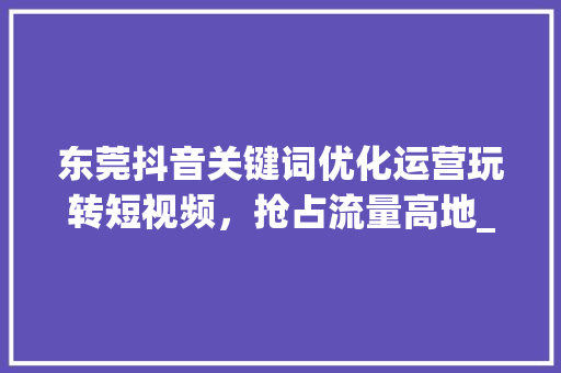 东莞抖音关键词优化运营玩转短视频，抢占流量高地_东莞抖音关键词优化运营