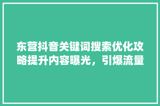 东营抖音关键词搜索优化攻略提升内容曝光，引爆流量_东营抖音关键词搜索优化