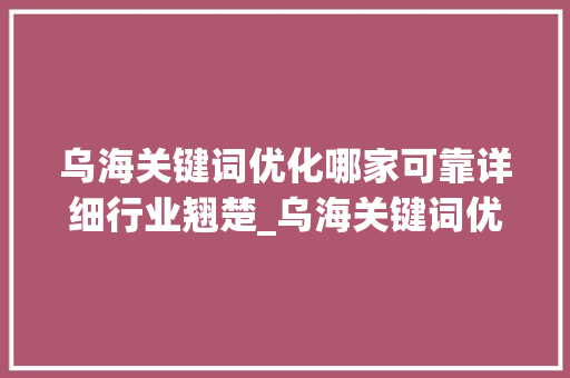 乌海关键词优化哪家可靠详细行业翘楚_乌海关键词优化哪家可靠