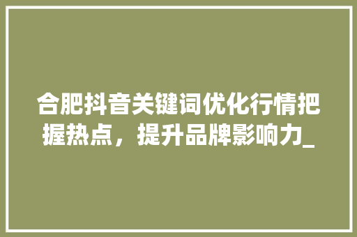 合肥抖音关键词优化行情把握热点，提升品牌影响力_合肥抖音关键词优化行情