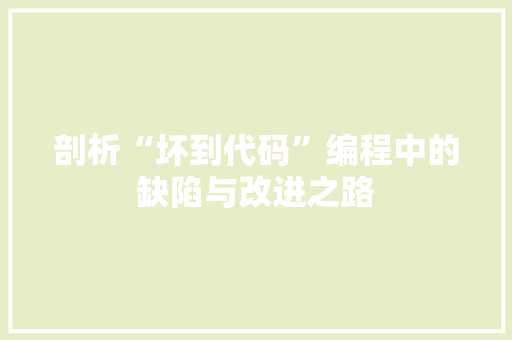 剖析“坏到代码”编程中的缺陷与改进之路
