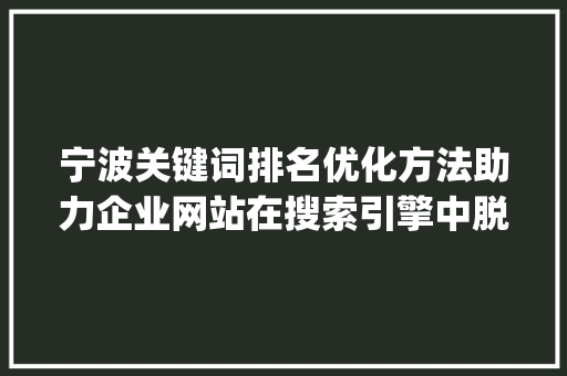 宁波关键词排名优化方法助力企业网站在搜索引擎中脱颖而出_宁波关键词排名优化方法