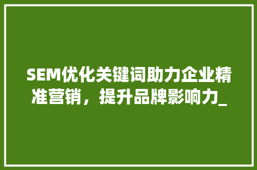 SEM优化关键词助力企业精准营销，提升品牌影响力_sem优化关键词获取