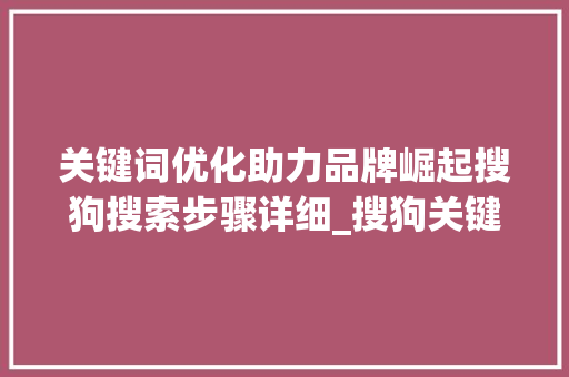 关键词优化助力品牌崛起搜狗搜索步骤详细_搜狗关键词优化品牌