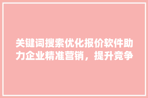 关键词搜索优化报价软件助力企业精准营销，提升竞争力_关键词搜索优化报价软件