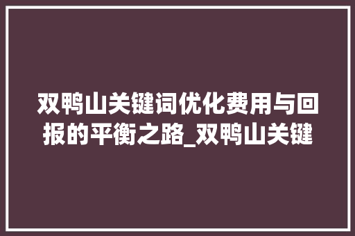 双鸭山关键词优化费用与回报的平衡之路_双鸭山关键词优化费用