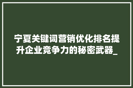 宁夏关键词营销优化排名提升企业竞争力的秘密武器_宁夏关键词营销优化排名
