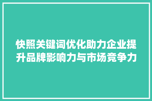 快照关键词优化助力企业提升品牌影响力与市场竞争力_快照关键词优化负责人