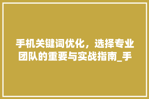 手机关键词优化，选择专业团队的重要与实战指南_手机关键词优化哪家好