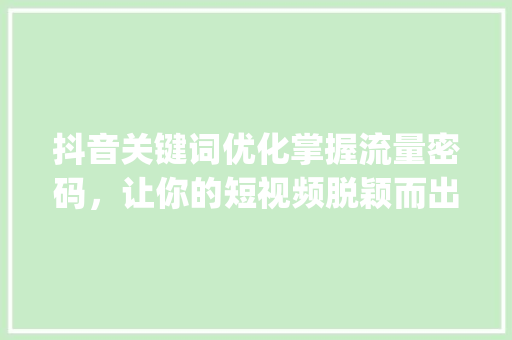 抖音关键词优化掌握流量密码，让你的短视频脱颖而出_抖音关键词优化的方法