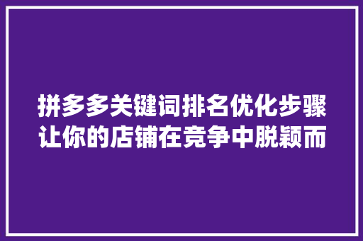 拼多多关键词排名优化步骤让你的店铺在竞争中脱颖而出_关键词排名优化拼多多
