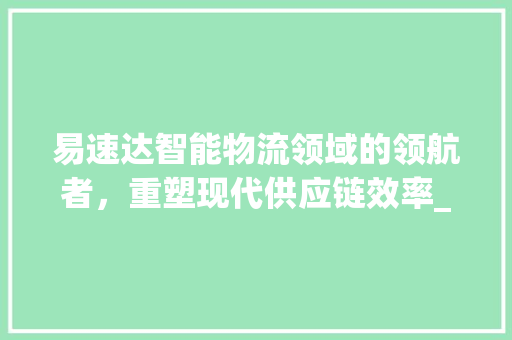 易速达智能物流领域的领航者，重塑现代供应链效率_关键词优化好推举易速达