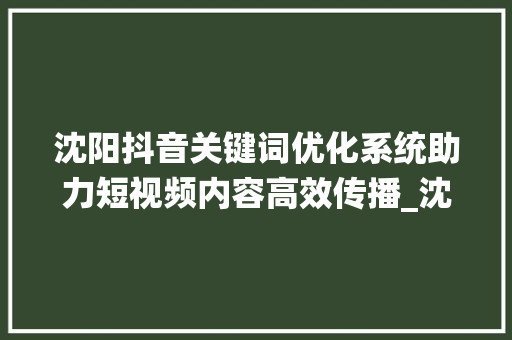 沈阳抖音关键词优化系统助力短视频内容高效传播_沈阳抖音关键词优化系统