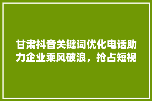 甘肃抖音关键词优化电话助力企业乘风破浪，抢占短视频营销新风口_甘肃抖音关键词优化电话