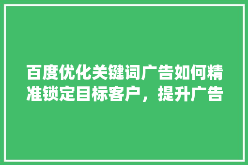百度优化关键词广告如何精准锁定目标客户，提升广告效果_百度优化关键词广告