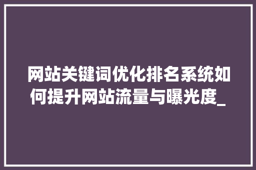 网站关键词优化排名系统如何提升网站流量与曝光度_网站关键词优化排名系统