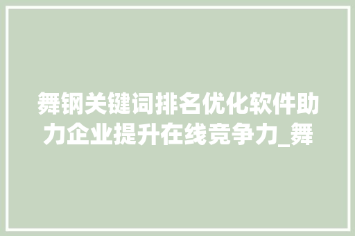 舞钢关键词排名优化软件助力企业提升在线竞争力_舞钢关键词排名优化软件