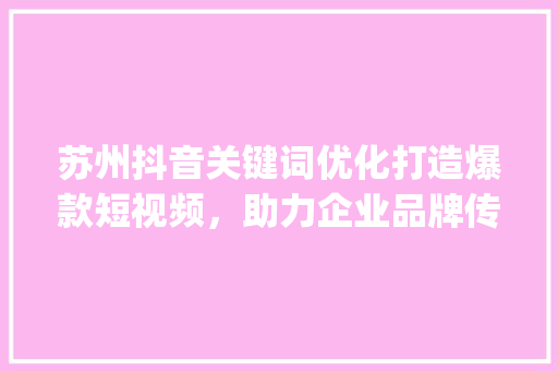 苏州抖音关键词优化打造爆款短视频，助力企业品牌传播_苏州抖音关键词优化源码