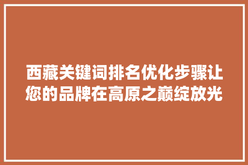 西藏关键词排名优化步骤让您的品牌在高原之巅绽放光彩_西藏关键词排名优化渠道