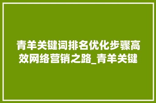青羊关键词排名优化步骤高效网络营销之路_青羊关键词排名优化