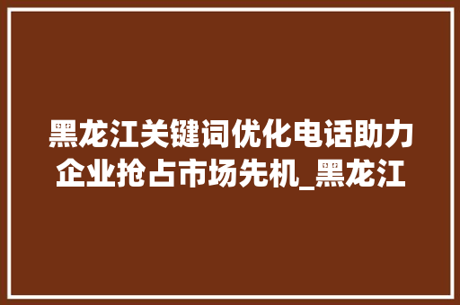 黑龙江关键词优化电话助力企业抢占市场先机_黑龙江关键词优化电话