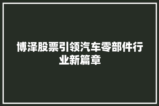 博泽股票引领汽车零部件行业新篇章