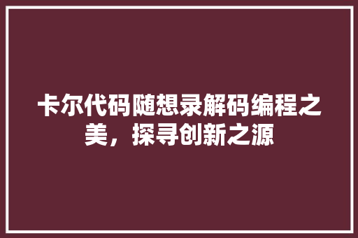 卡尔代码随想录解码编程之美，探寻创新之源