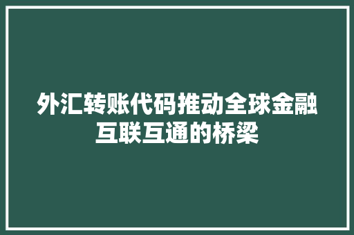 外汇转账代码推动全球金融互联互通的桥梁