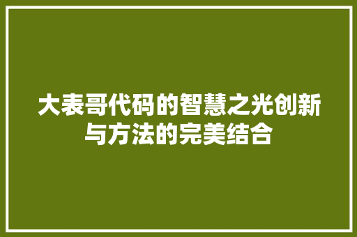 大表哥代码的智慧之光创新与方法的完美结合