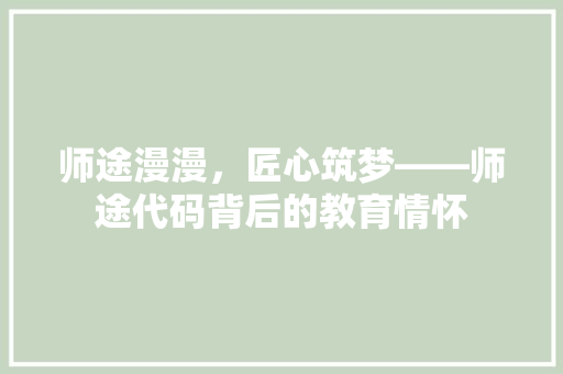 师途漫漫，匠心筑梦——师途代码背后的教育情怀