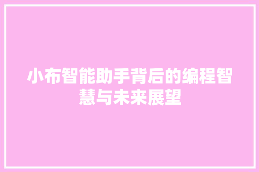 小布智能助手背后的编程智慧与未来展望