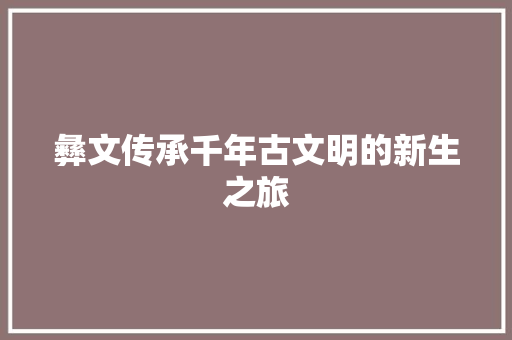 彝文传承千年古文明的新生之旅
