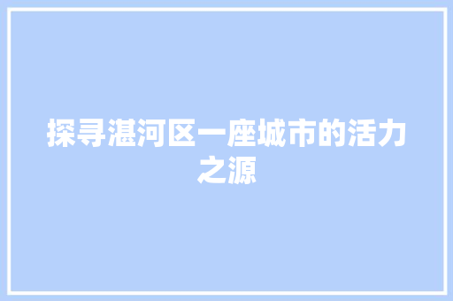探寻湛河区一座城市的活力之源