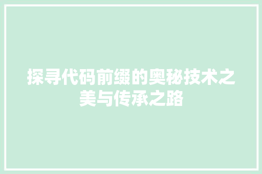 探寻代码前缀的奥秘技术之美与传承之路