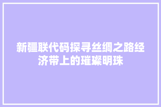 新疆联代码探寻丝绸之路经济带上的璀璨明珠