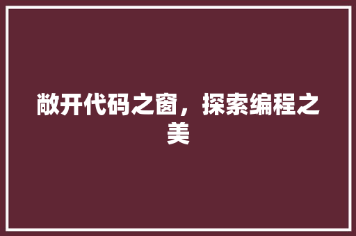 敞开代码之窗，探索编程之美