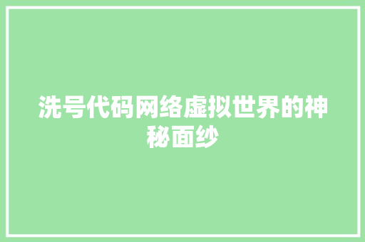 洗号代码网络虚拟世界的神秘面纱