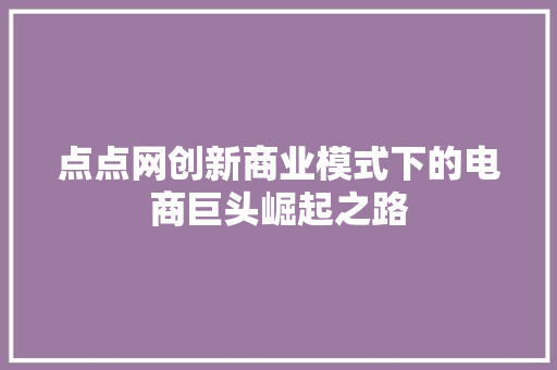 点点网创新商业模式下的电商巨头崛起之路