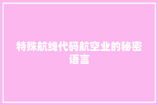 特殊航线代码航空业的秘密语言
