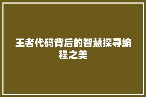 王者代码背后的智慧探寻编程之美