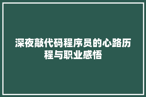 深夜敲代码程序员的心路历程与职业感悟