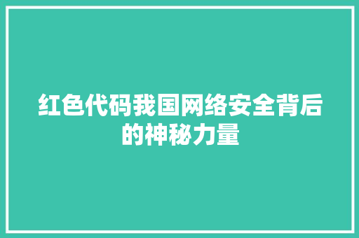 红色代码我国网络安全背后的神秘力量