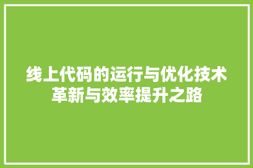 线上代码的运行与优化技术革新与效率提升之路
