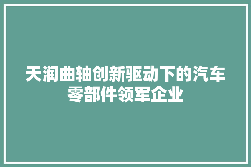 天润曲轴创新驱动下的汽车零部件领军企业