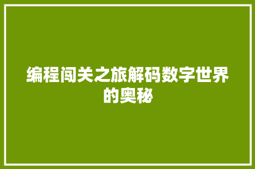 编程闯关之旅解码数字世界的奥秘