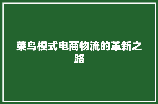 菜鸟模式电商物流的革新之路
