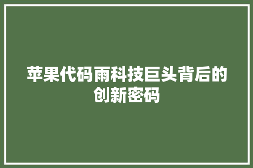 苹果代码雨科技巨头背后的创新密码