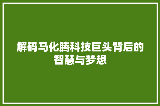 解码马化腾科技巨头背后的智慧与梦想