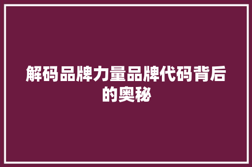 解码品牌力量品牌代码背后的奥秘