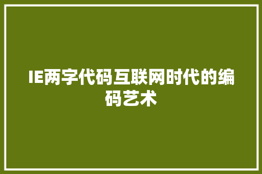 IE两字代码互联网时代的编码艺术